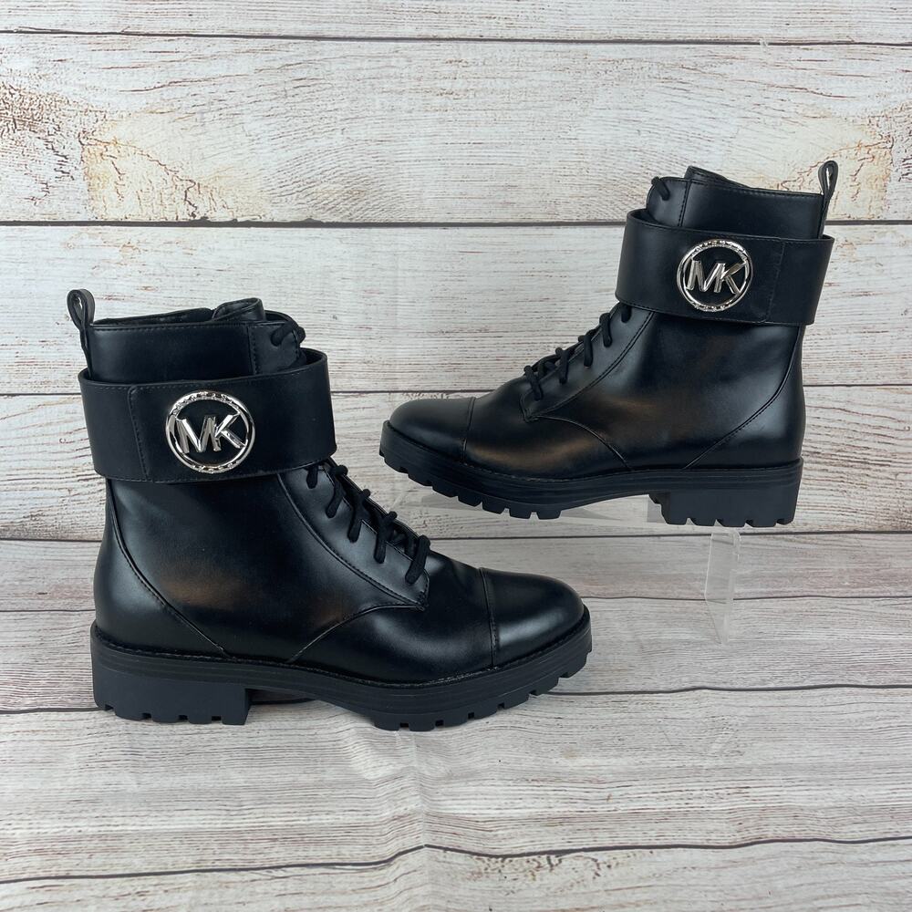 Michael Kors Tatum Womens Sz 8M Ankle Combat Boots Black Leather